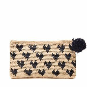 NEW Mar Y Sol Navy Amelie Monogram Love Crocheted Raffia Clutch Pouch bag